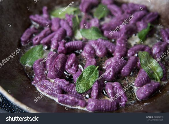 Stock Photo Homemade Purple Sweet Potato Gnocchi With Brown Butter And Fresh Sage 410062843