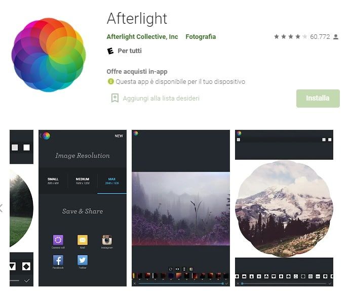 afterlight app per modificare foto 