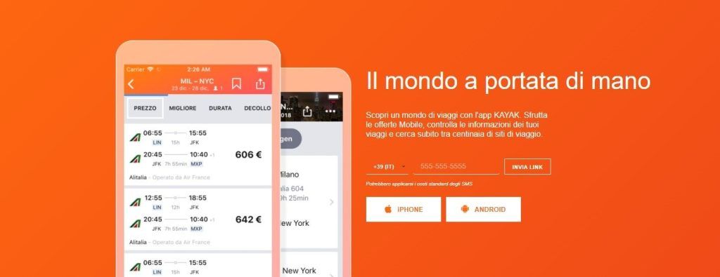 kayak app per prenotare voli