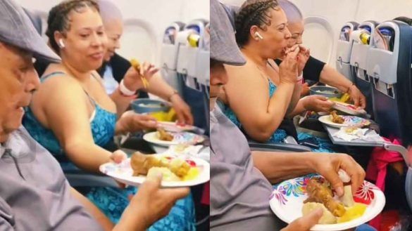 Donna che mangia in aereo