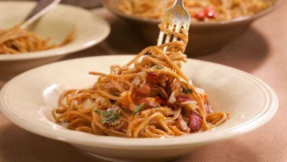 Spaghetti all'amatriciana con pancetta